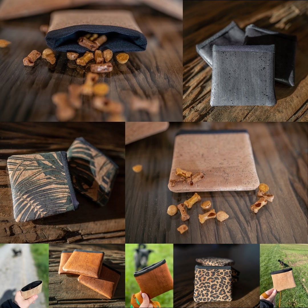 Leckerli Einstecktasche aus Korkleder (vegan) Blättermotiv