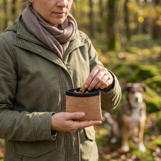 2 x Leckerli Einstecktasche aus Korkleder (vegan) natur