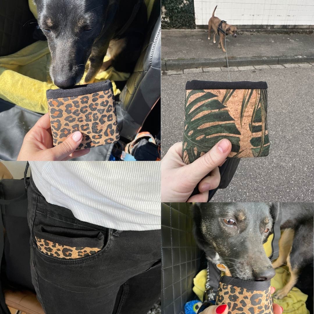 Leckerli Einstecktasche aus Korkleder (vegan) Blättermotiv