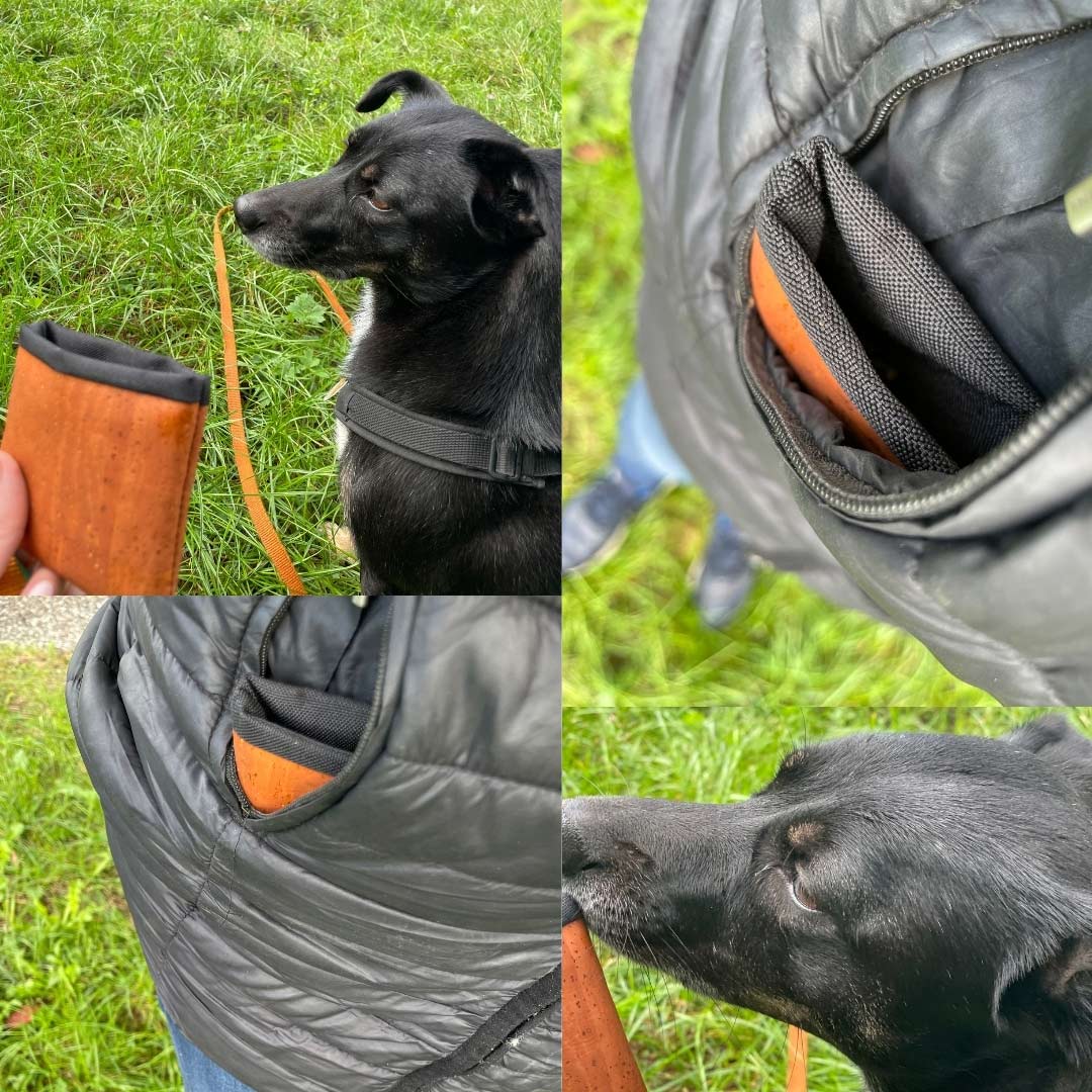 Leckerli Einstecktasche aus Korkleder (vegan) Blättermotiv