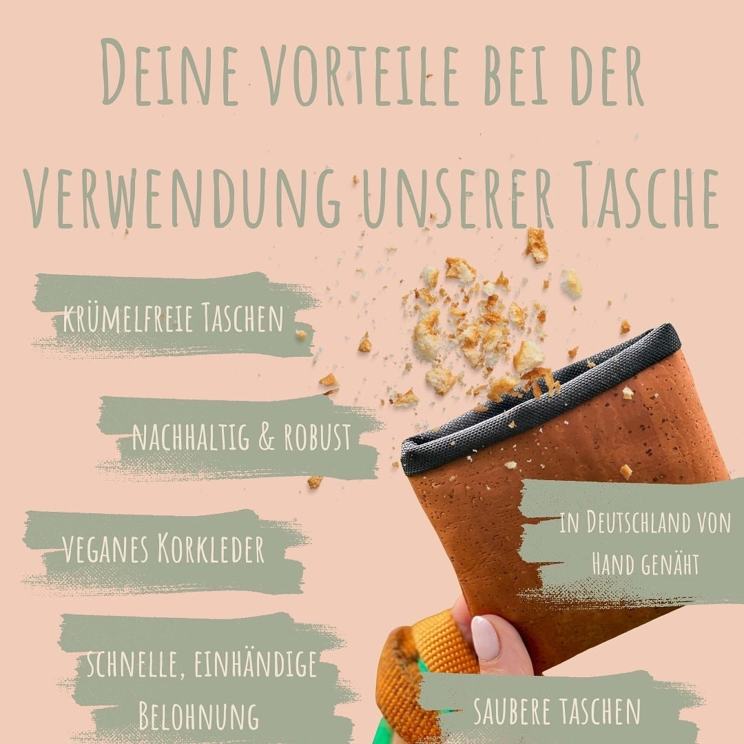 Leckerli Einstecktasche aus Korkleder (vegan) Blättermotiv
